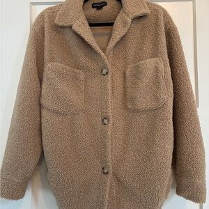 Streetwear Society Taupe Teddy Button-Up Jacket